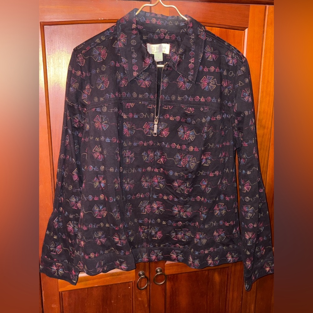 CJ Banks Black with multi color Graphic Long Sleeve Jacket #1326